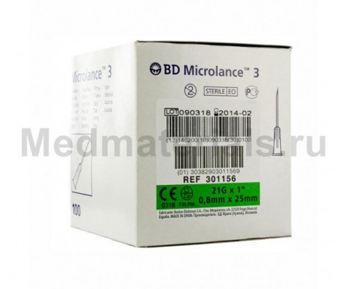 BD Microlance Игла инъекционная одноразовая стерильная 21G (0,8 x 25) 