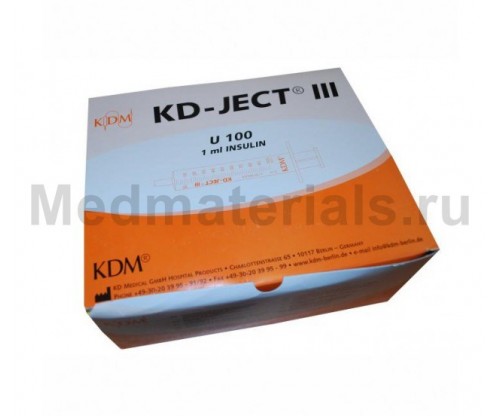 KD-JECT III Шприц трехкомпонентный 1 мл, U100, интегрированная игла 29G (0,33 х 12,7 мм)