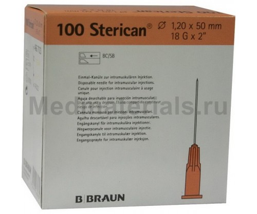 B.Braun Sterican Игла инъекционная одноразовая стерильная 18G (1.2 x 50 мм) короткий срез